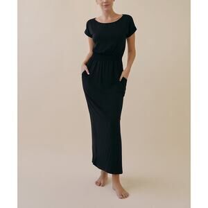 NWT Studio Ko Organic Viscose Bamboo Collection Black Maxi Dress Pockets Medium